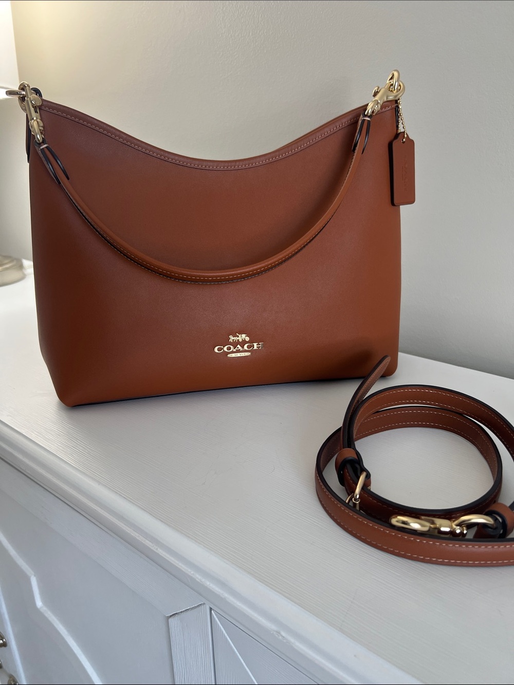Coach Brown Leather Shoulder Bag with Gold Hardware